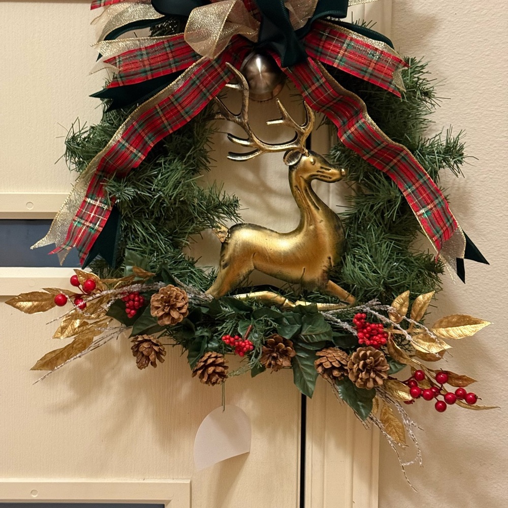 Festive Gold Reindeer Holiday Wreath